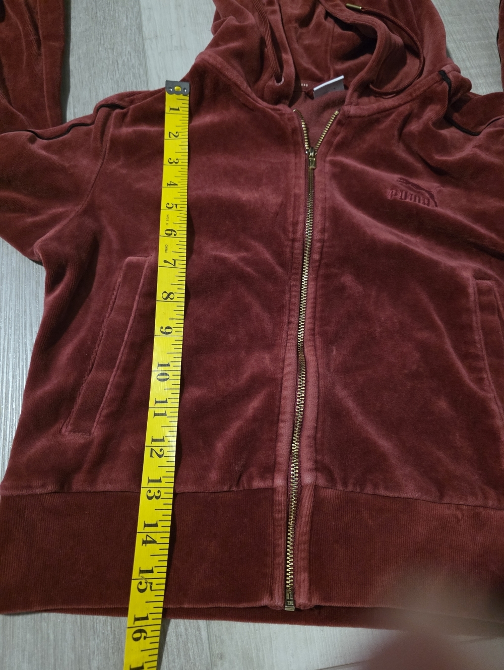 Puma Velour Zip Hoodie Burgundy Cropped XS Soft Velvet Zip-Up - Picture 10 of 13